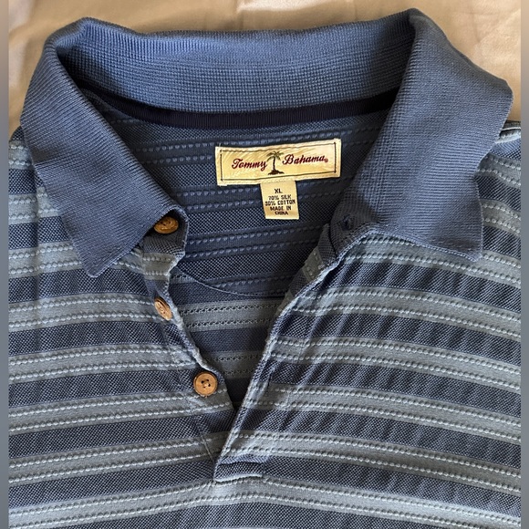 Men’s Tommy Bahama Polo Short Sleeve Shirt Size XL Blue Stripes EUC - Picture 2 of 6
